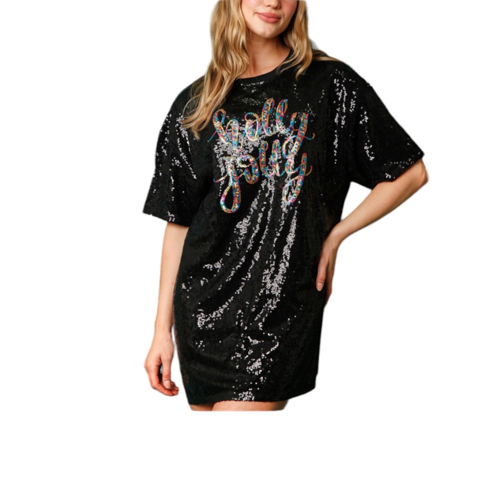 Sequin FESTIVE ‘Holly Jolly' Sequin Holiday Dress Small Fits Oversized - Picture 9 of 12